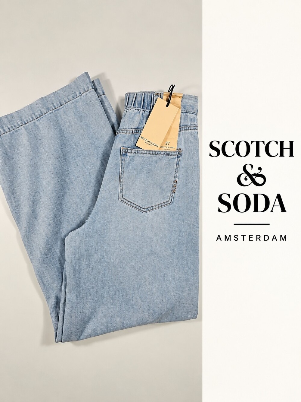 NWT Scotch & Soda High Rise Wide Leg Jeans Size 27 Light Wash Lyocell